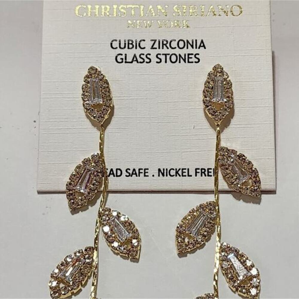 Christian Siriano Jeweled Leaf Drop Chandelier Earrings New‎ - Picture 2 of 5